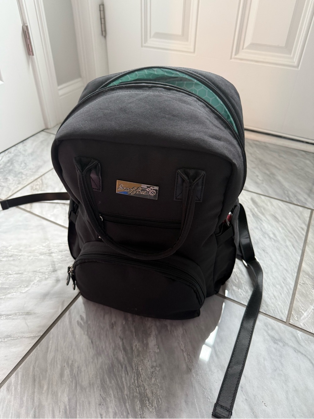 Black Diaper Backpack with Green Interior Honeycomb interior